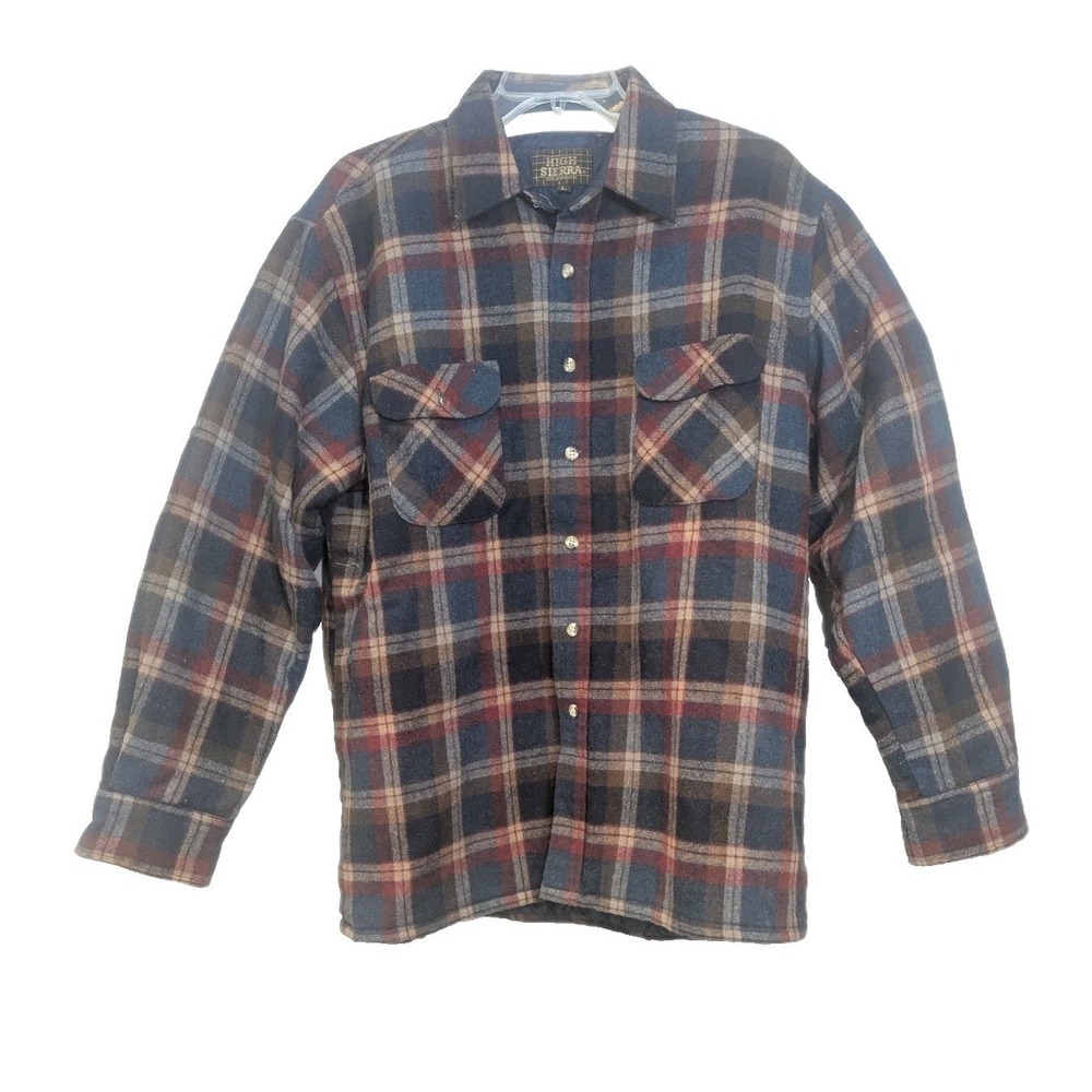 VTG High Sierra Mervyn's Men's Large Wool Blend Plaid Shirt Jacket Navy Farmcore